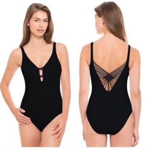 Profile by Gottex Women's Black Woven Strappy Cross Back One Piece Swimsuit 6